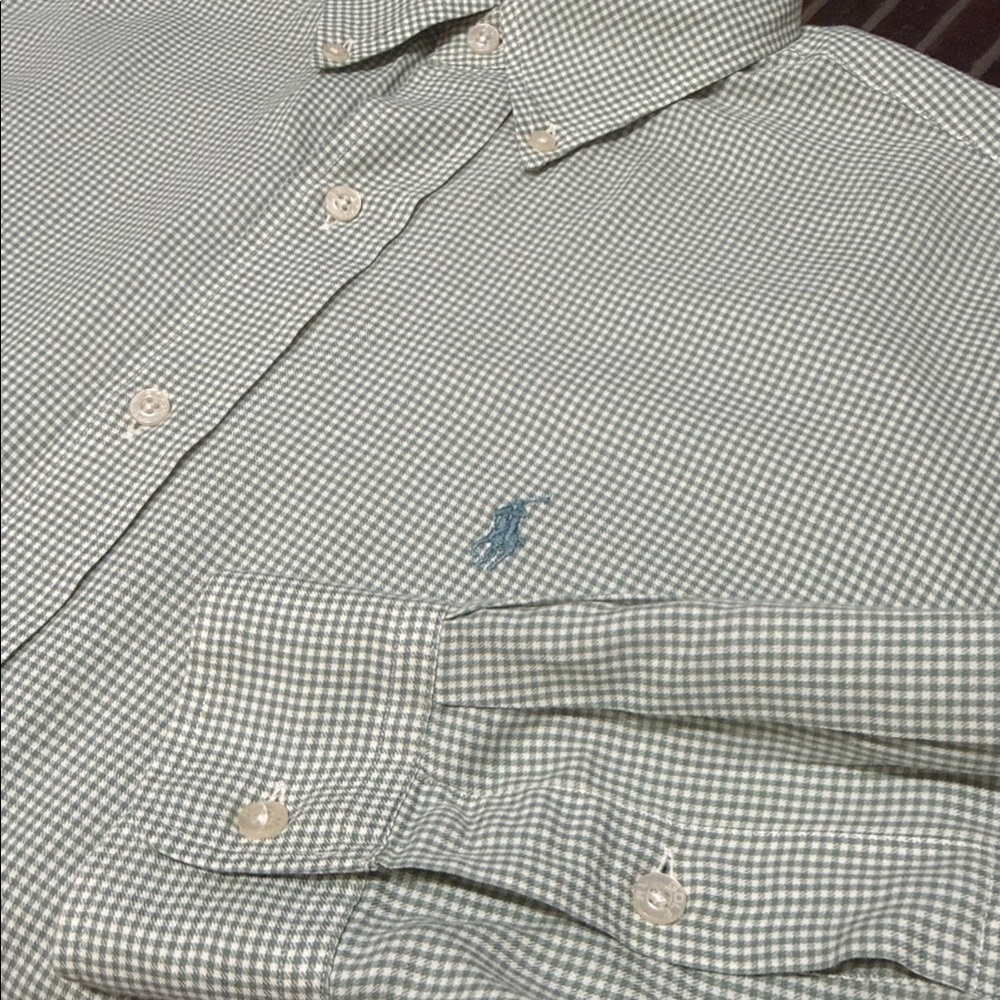 Ralph Lauren Golf Men's Tilden Green Gingham Plaid  Long Sleeve Button Down Top